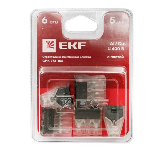 Строительно-монтажная клемма СМК 773-106 6 отверстий 1,0-2,5мм2 блистер (5шт.) EKF PROxima Строительно-монтажная клемма СМК 773-106 6 отверстий 1,0-2,5мм2 блистер (5шт.) EKF PROxima