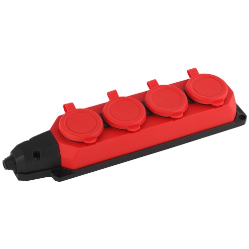 Колодка ЭРА K-4e-RED-IP44 каучуковая с заземлением 4 розетки 16A IP44 красная