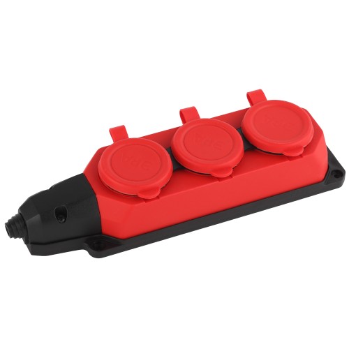 Колодка ЭРА K-3e-RED-IP44 каучуковая с заземлением 3 розетки 16A IP44 красная Колодка ЭРА K-3e-RED-IP44 каучуковая с заземлением 3 розетки 16A IP44 красная