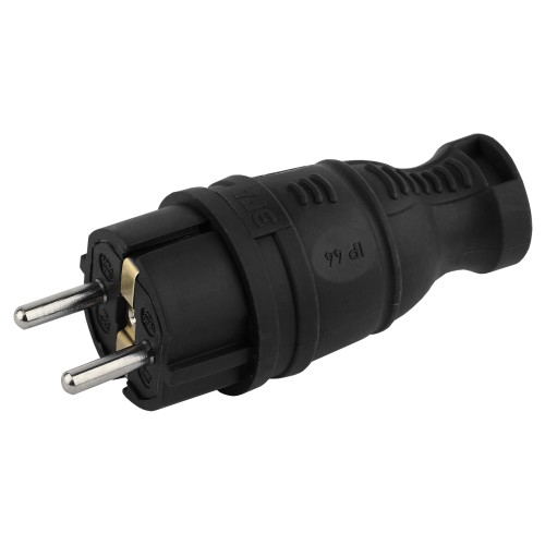 Вилка ЭРА V8-B-IP44 каучуковая с заземлением прямая 16A IP44 черная Вилка ЭРА V8-B-IP44 каучуковая с заземлением прямая 16A IP44 черная