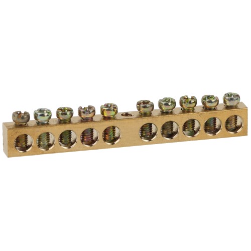 Шина ЭРА NO-122-15 PEN земля-ноль 6х9мм 10/1 латунная с креплениями по центру