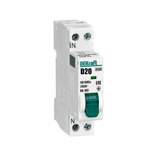 Выключатель автоматический 1+N 20А х-ка D ВА-103 4,5кА