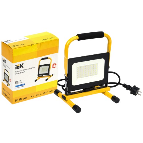 Прожектор светодиодный СДО 06-50П переносной 6500К IP65 черный IEK Прожектор светодиодный СДО 06-50П переносной 6500К IP65 черный IEK