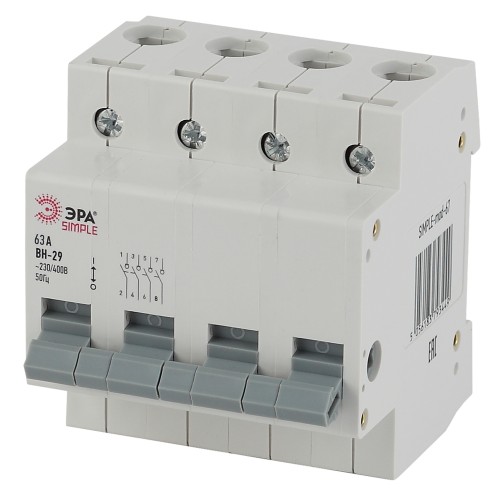 SIMPLE-mod-70 ЭРА SIMPLE Выключатель нагрузки 4P 63А ВН-29 (3/45/900)
