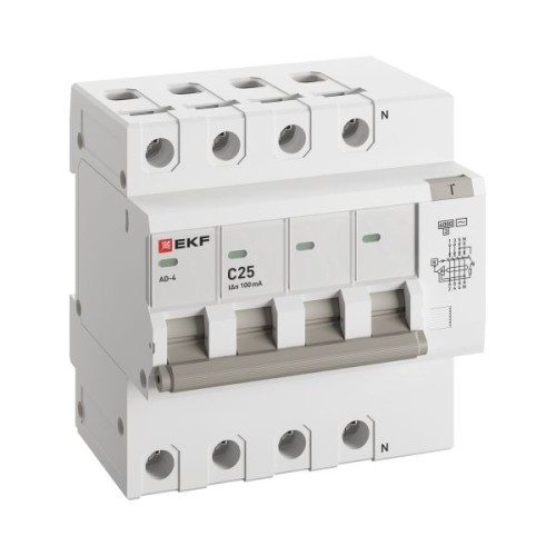 Дифференциальный автомат АД-4 25А/100мА (хар. C, AC, электронный) 6кА EKF PROxima