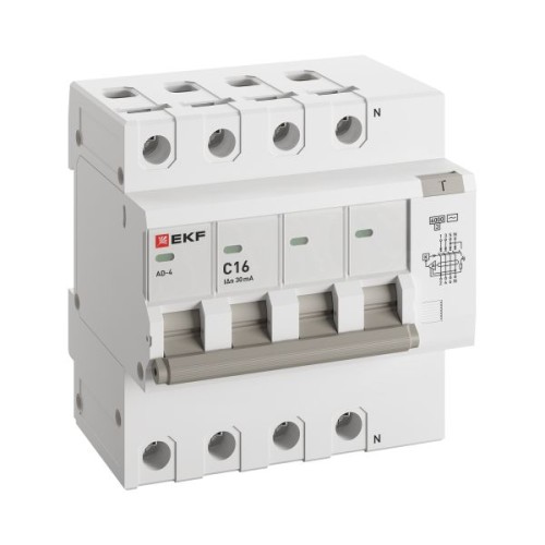 Дифференциальный автомат АД-4 16А/ 30мА (хар. C, AC, электронный) 6кА EKF PROxima
