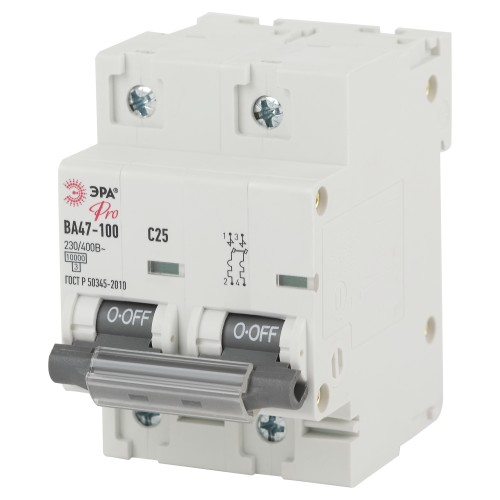 Автоматический выключатель ЭРА PRO NO-902-273 ВА47-100 2Р 25А кривая С 10 кА Автоматический выключатель ЭРА PRO NO-902-273 ВА47-100 2Р 25А кривая С 10 кА