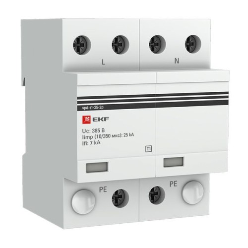 Устройство защиты от импульсных перенапряжений Тип 1 Iimp 25kA (10/350μs) 2P EKF Устройство защиты от импульсных перенапряжений Тип 1 Iimp 25kA (10/350μs) 2P EKF