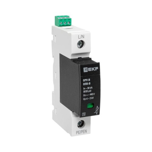 Ограничитель импульсных напряжений ОПВ-B/1P In 30кА 440В с сигн. EKF PROxima Ограничитель импульсных напряжений ОПВ-B/1P In 30кА 440В с сигн. EKF PROxima