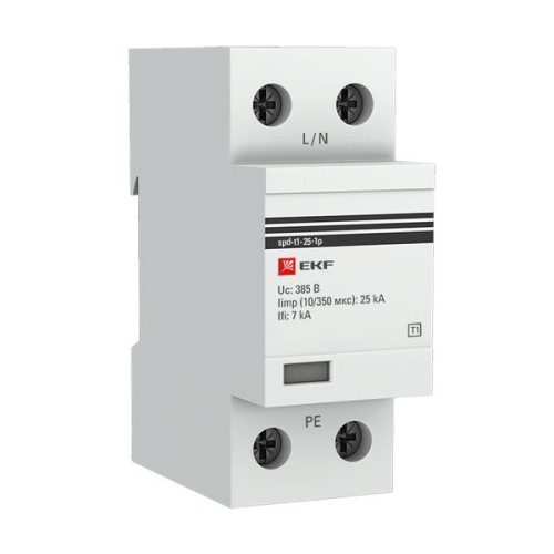 Устройство защиты от импульсных перенапряжений Тип 1 Iimp 25kA (10/350μs) 1P EKF Устройство защиты от импульсных перенапряжений Тип 1 Iimp 25kA (10/350μs) 1P EKF