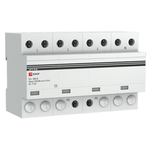Устройство защиты от импульсных перенапряжений Тип 1 Iimp 25kA (10/350μs) 4P EKF Устройство защиты от импульсных перенапряжений Тип 1 Iimp 25kA (10/350μs) 4P EKF