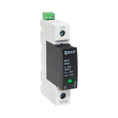 Ограничитель импульсных напряжений ОПВ-C/1P In 20кА 385В с сигн. EKF PROxima Ограничитель импульсных напряжений ОПВ-C/1P In 20кА 385В с сигн. EKF PROxima