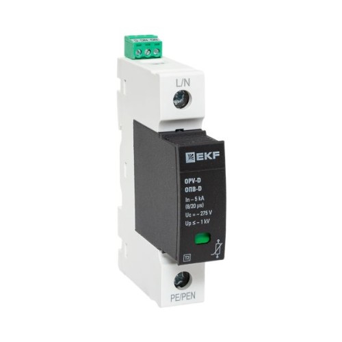 Ограничитель импульсных напряжений ОПВ-D/1P In 5кА 275В с сигн. EKF PROxima Ограничитель импульсных напряжений ОПВ-D/1P In 5кА 275В с сигн. EKF PROxima