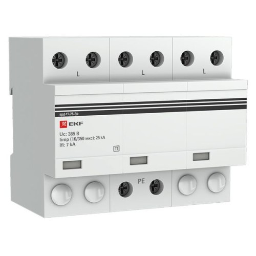 Устройство защиты от импульсных перенапряжений Тип 1 Iimp 25kA (10/350μs) 3P EKF Устройство защиты от импульсных перенапряжений Тип 1 Iimp 25kA (10/350μs) 3P EKF